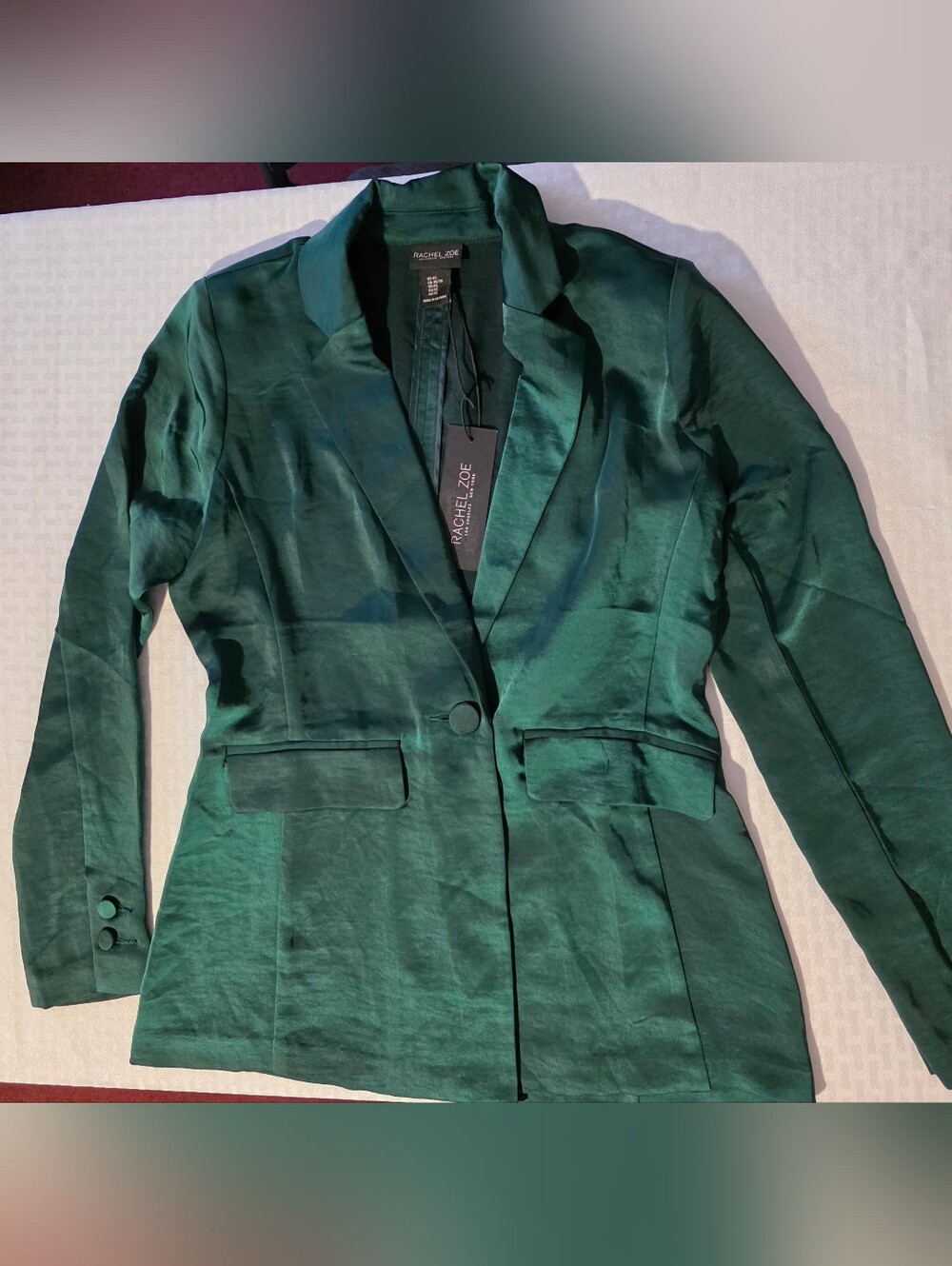 Rachel Zoe Perfect For Christmas.Deep Emerald Shimmer Green Single-Button Blazer